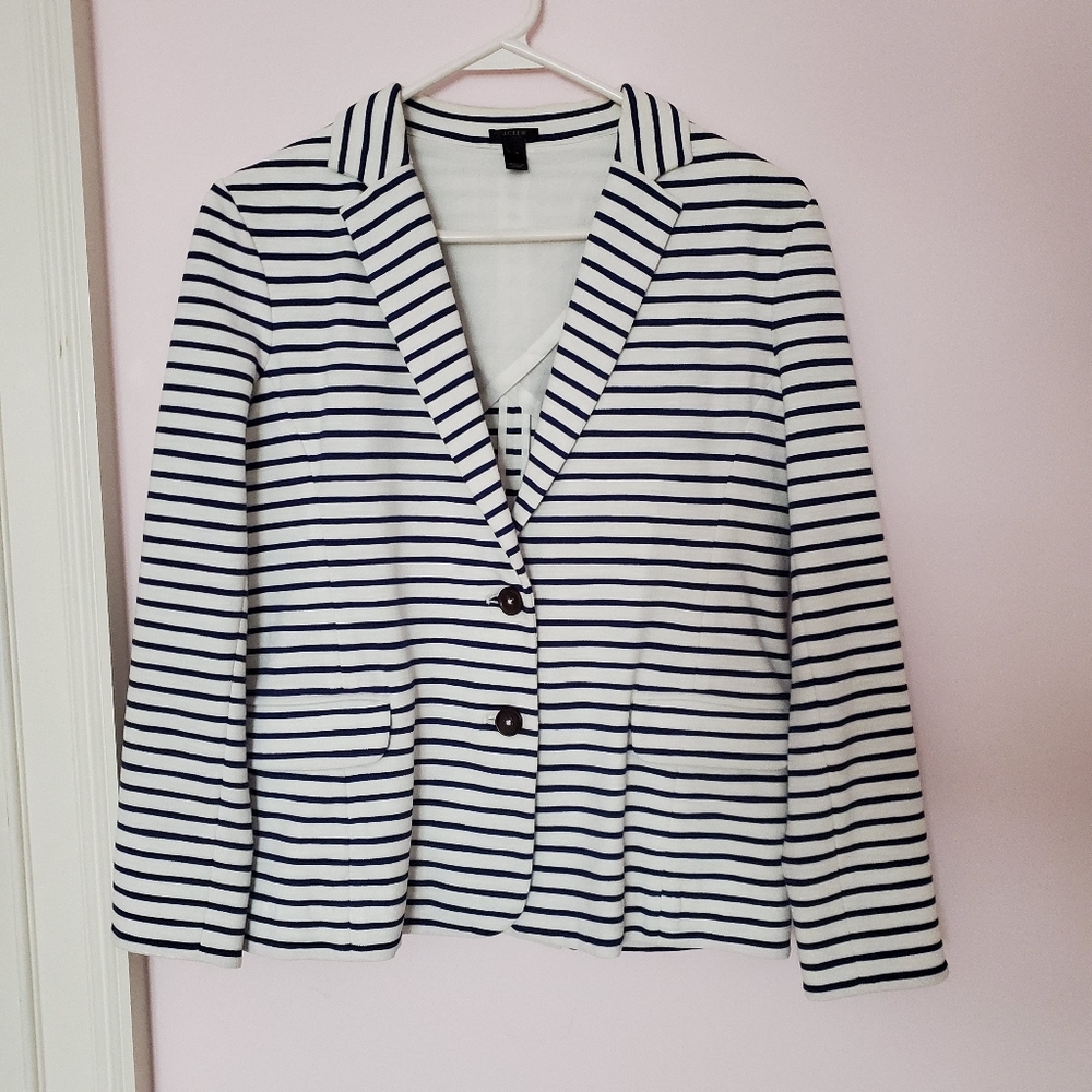 J.Crew Cotton Blazer with Navy Stripes